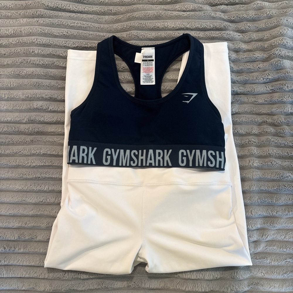 NWOT Gymshark Navy Sports Bra and NWOT Athleta white leggings